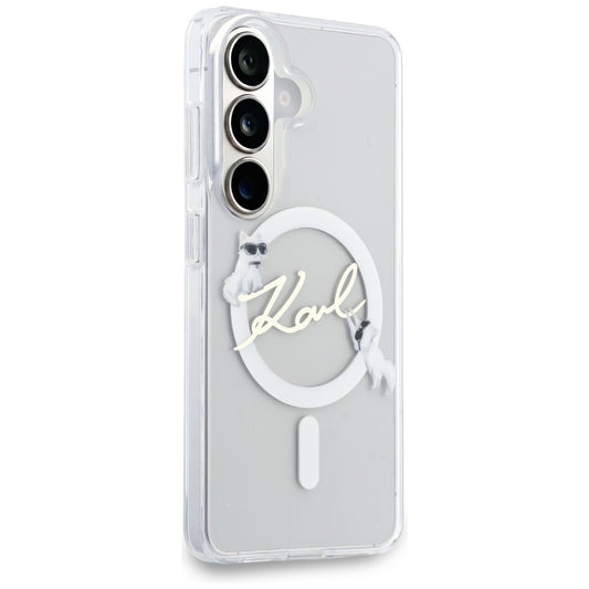 Coque MagSafe pour Samsung Galaxy S26 S942, Karl Lagerfeld, IML Choupette Karl Script Logo, Blanc