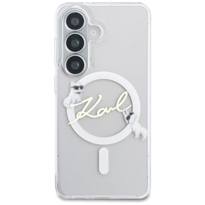Coque MagSafe pour Samsung Galaxy S26 S942, Karl Lagerfeld, IML Choupette Karl Script Logo, Blanc
