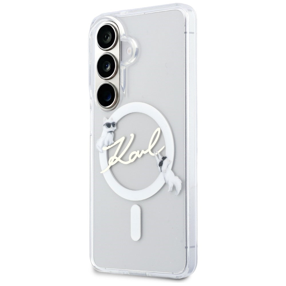 Coque MagSafe pour Samsung Galaxy S26 S942, Karl Lagerfeld, IML Choupette Karl Script Logo, Blanc