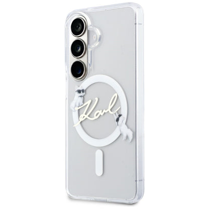 Coque MagSafe pour Samsung Galaxy S26 S942, Karl Lagerfeld, IML Choupette Karl Script Logo, Blanc