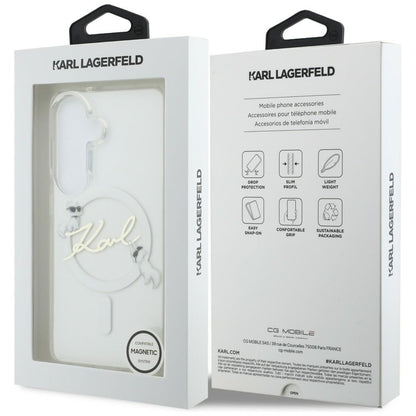 Coque MagSafe pour Samsung Galaxy S26 S942, Karl Lagerfeld, IML Choupette Karl Script Logo, Blanc