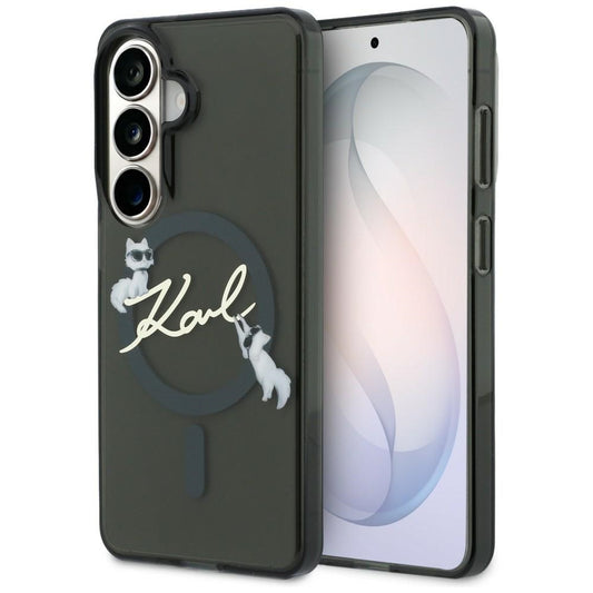 Coque MagSafe pour Samsung Galaxy S26 S942, Karl Lagerfeld, IML Choupette Karl Script Logo, Noire