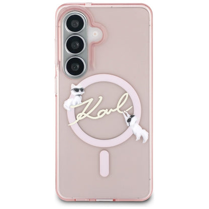 Coque MagSafe pour Samsung Galaxy S26 S942, Karl Lagerfeld, IML Choupette Karl Script Logo, Rose