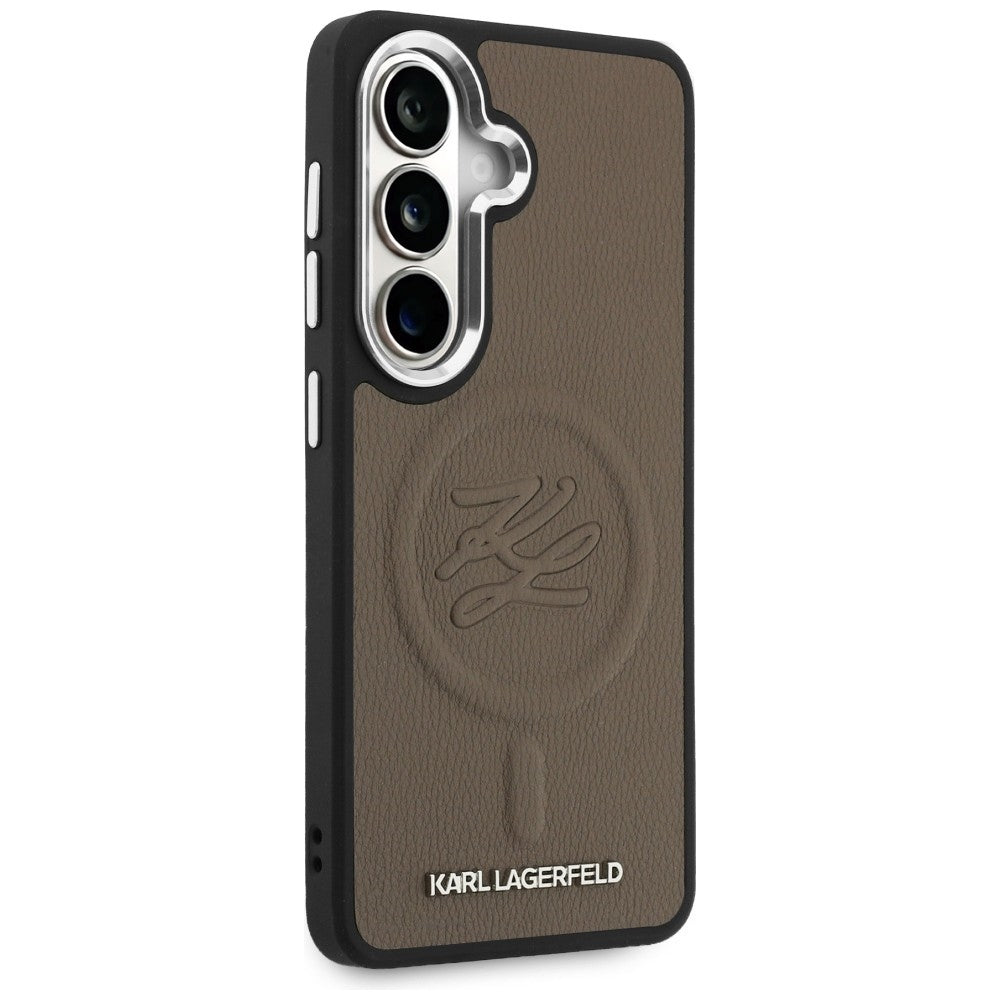 Étui MagSafe pour Samsung Galaxy S26 S942, Karl Lagerfeld, Logo Initial en Relief, Marron