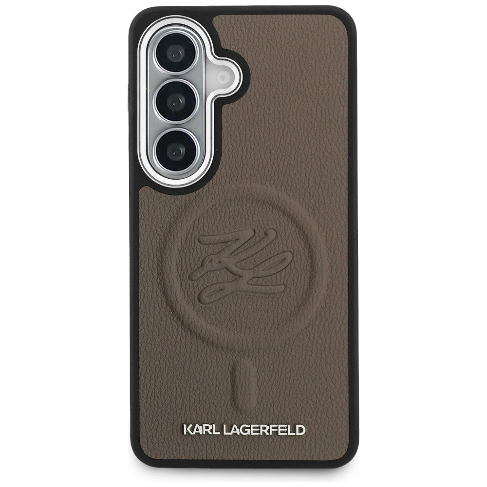 Étui MagSafe pour Samsung Galaxy S26 S942, Karl Lagerfeld, Logo Initial en Relief, Marron