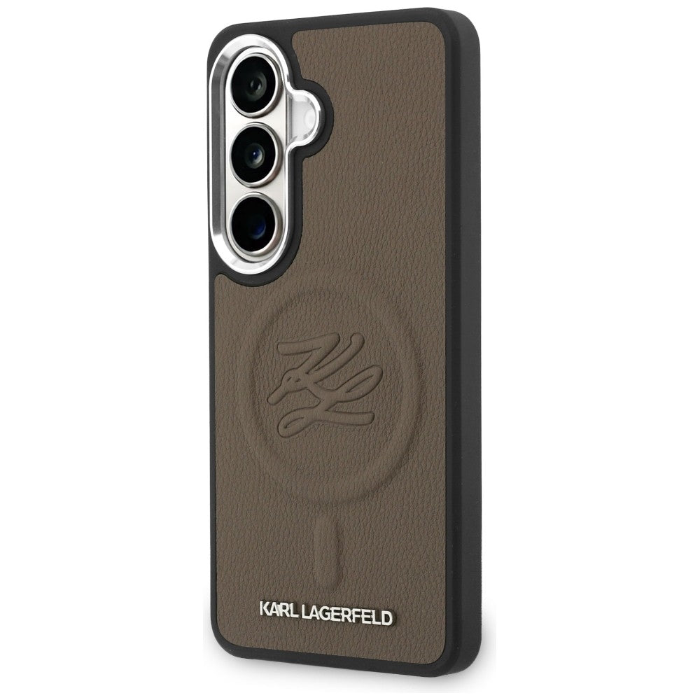 Étui MagSafe pour Samsung Galaxy S26 S942, Karl Lagerfeld, Logo Initial en Relief, Marron