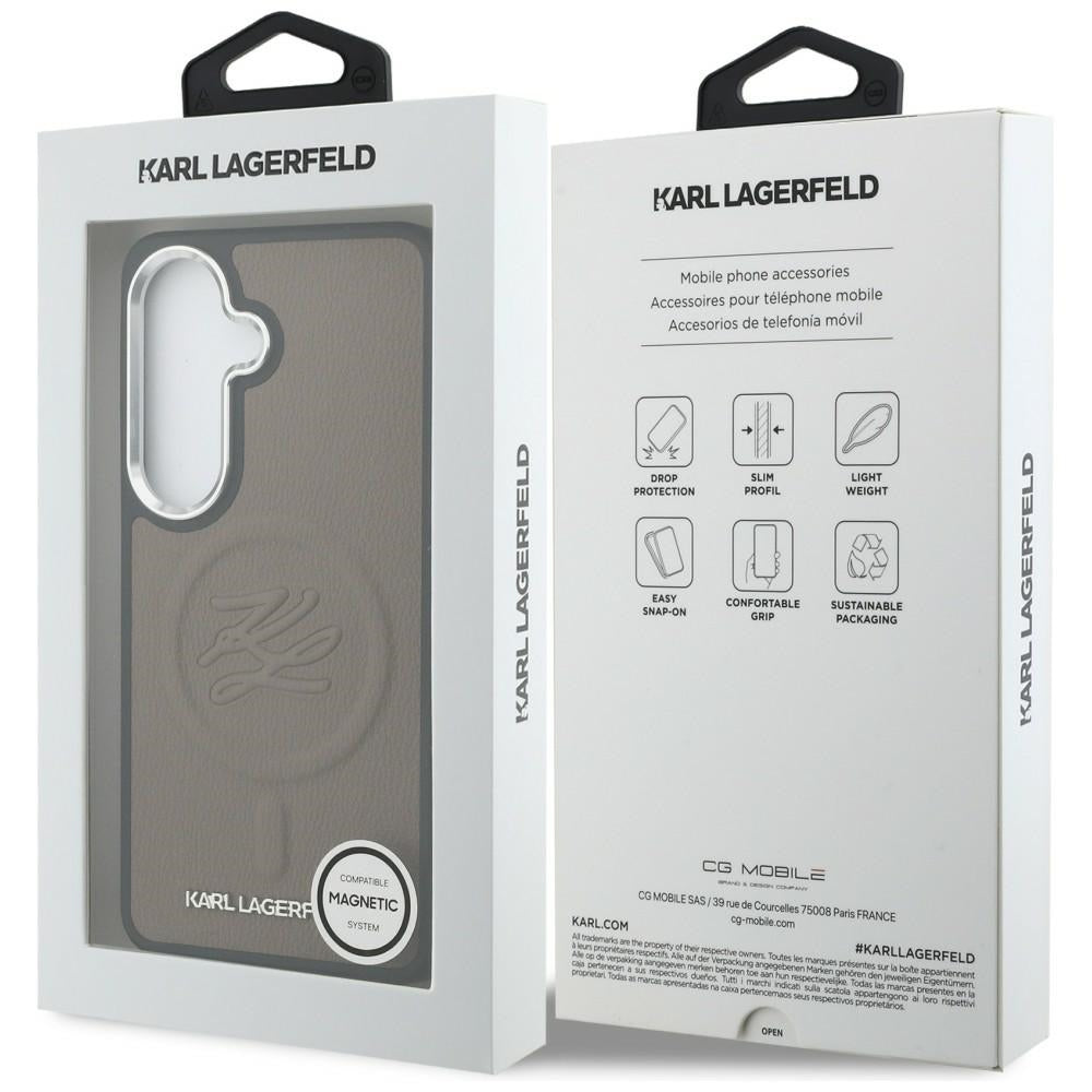 Étui MagSafe pour Samsung Galaxy S26 S942, Karl Lagerfeld, Logo Initial en Relief, Marron