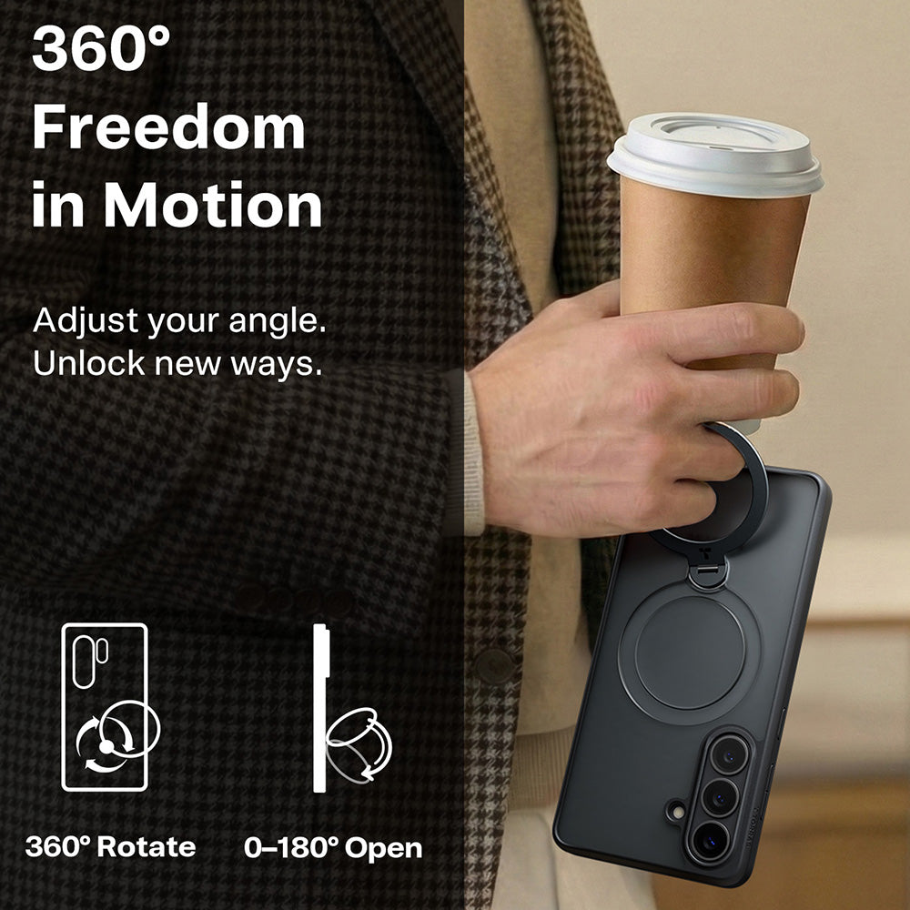 MagSafe Case for Samsung Galaxy S26 S942, Torras, Ostand Spin, Black
