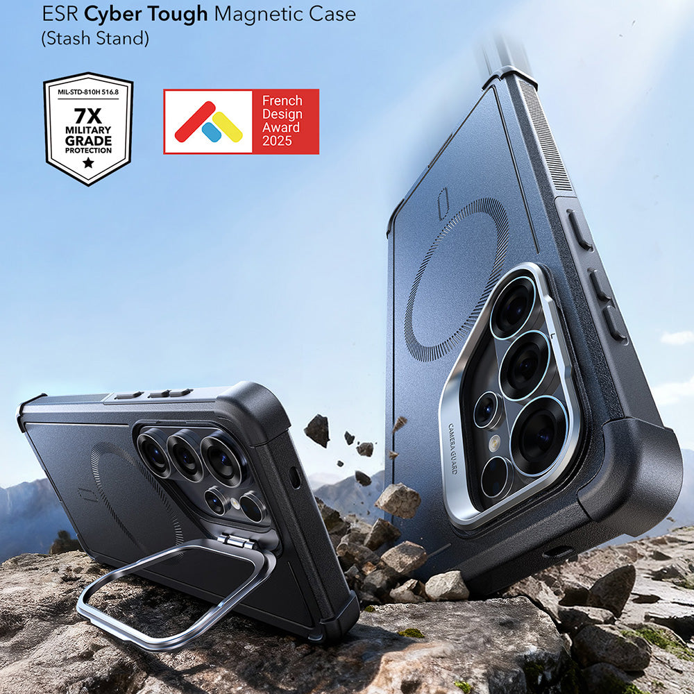 Coque MagSafe pour Samsung Galaxy S26 Ultra, ESR, Cyber Armor Kickstand, Noire