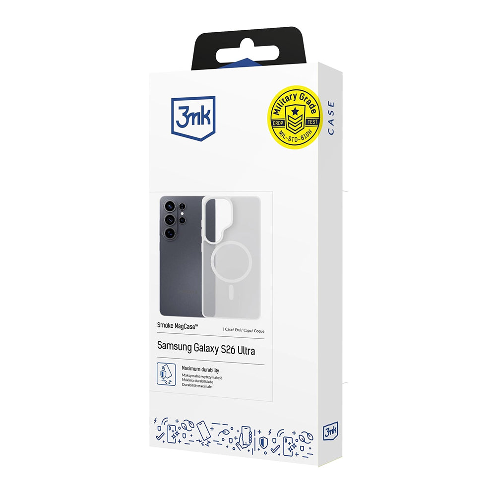 Coque MagSafe pour Samsung Galaxy S26 Ultra S948, 3MK, Smoke MagCase, Blanche