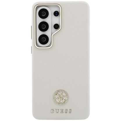 Étui MagSafe pour Samsung Galaxy S26 Ultra S948, Guess, logo rond en strass, beige