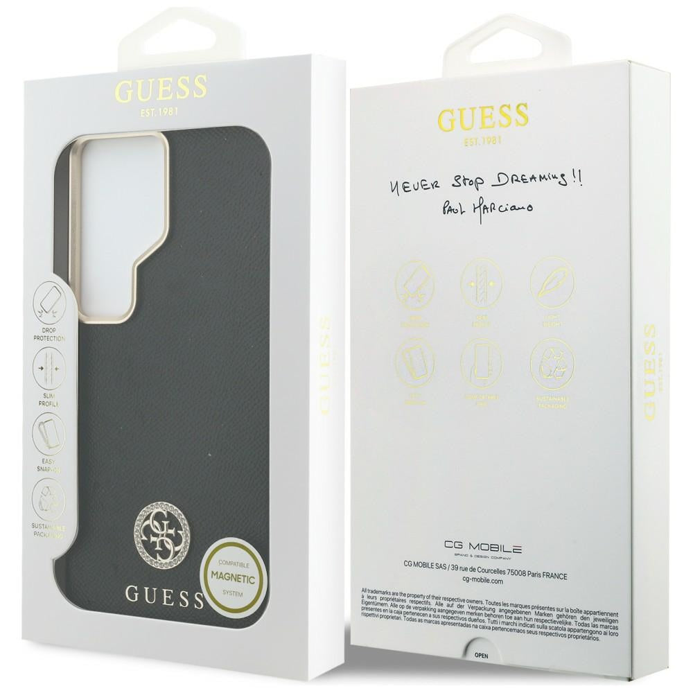 Étui MagSafe pour Samsung Galaxy S26 Ultra S948, Guess, logo rond en strass, Noir