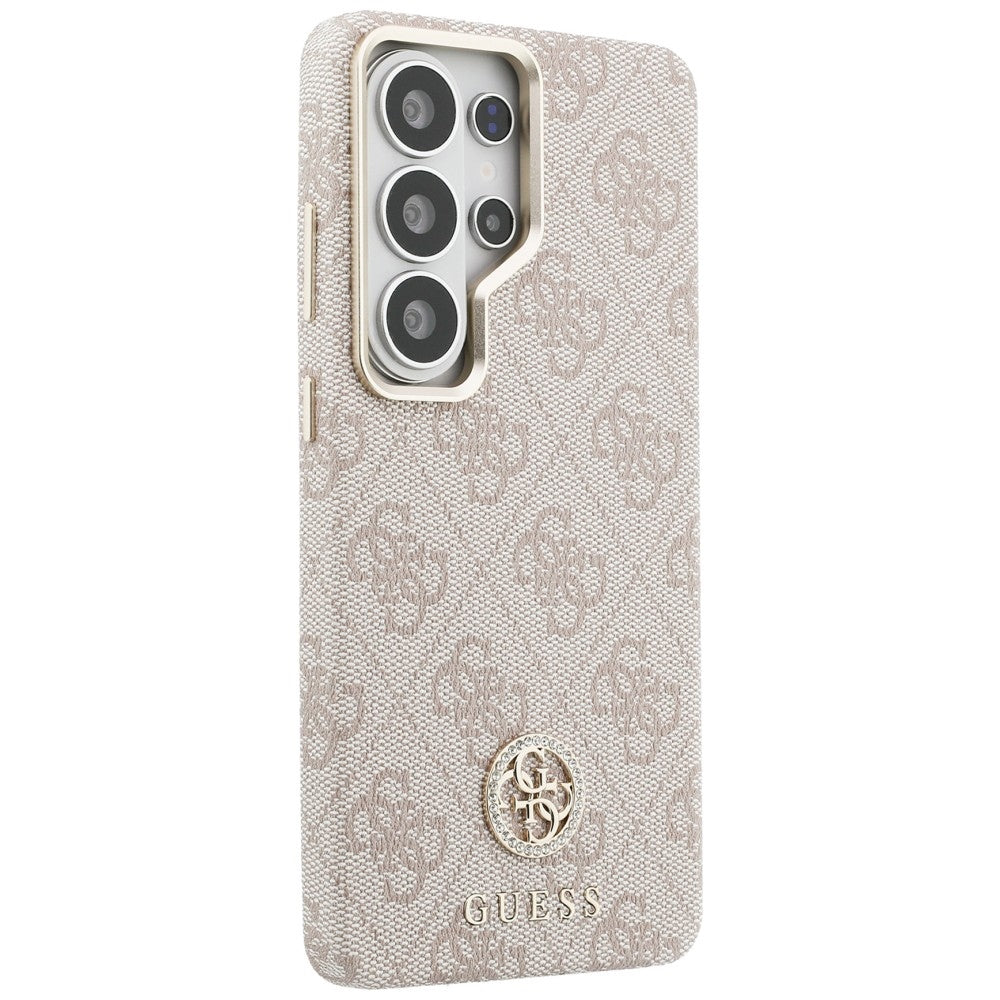 Coque MagSafe pour Samsung Galaxy S26 Ultra S948, Guess, logo rond en strass, Rose