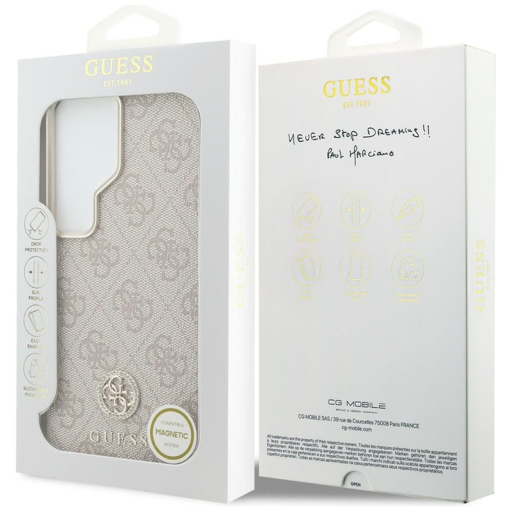 Coque MagSafe pour Samsung Galaxy S26 Ultra S948, Guess, logo rond en strass, Rose