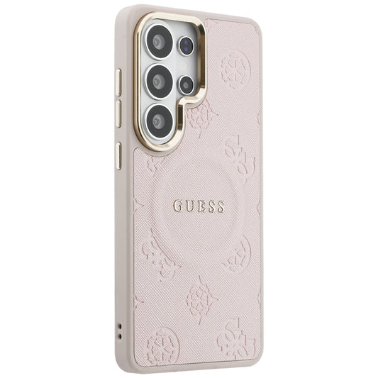 Coque MagSafe pour Samsung Galaxy S26 Ultra S948, Guess, Saffiano Peony Embossed Ring, Rose