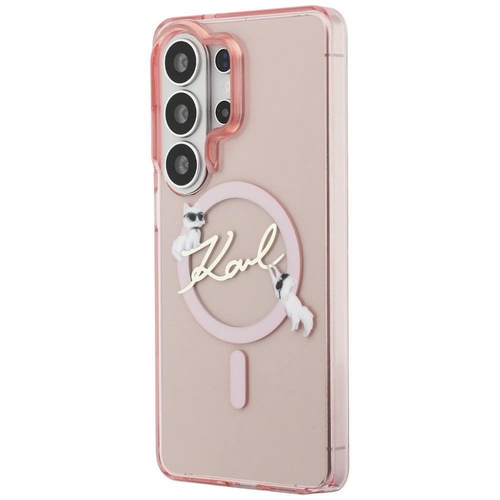 Étui MagSafe pour Samsung Galaxy S26 Ultra S948, Karl Lagerfeld, IML Choupette Karl Script Logo, Rose.