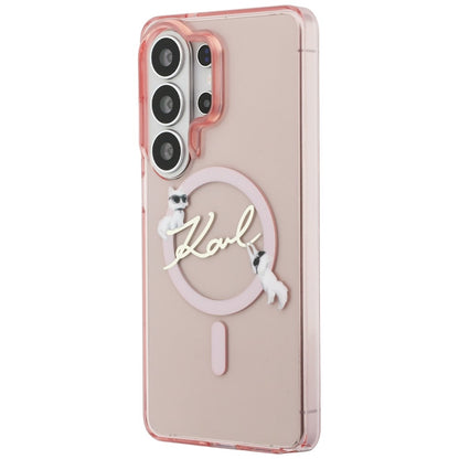Étui MagSafe pour Samsung Galaxy S26 Ultra S948, Karl Lagerfeld, IML Choupette Karl Script Logo, Rose.