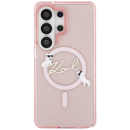 Étui MagSafe pour Samsung Galaxy S26 Ultra S948, Karl Lagerfeld, IML Choupette Karl Script Logo, Rose.