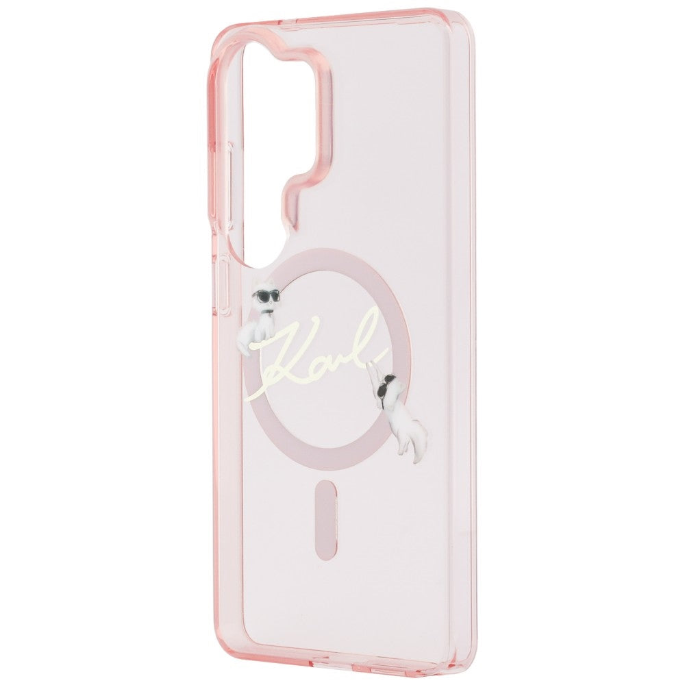 Étui MagSafe pour Samsung Galaxy S26 Ultra S948, Karl Lagerfeld, IML Choupette Karl Script Logo, Rose.