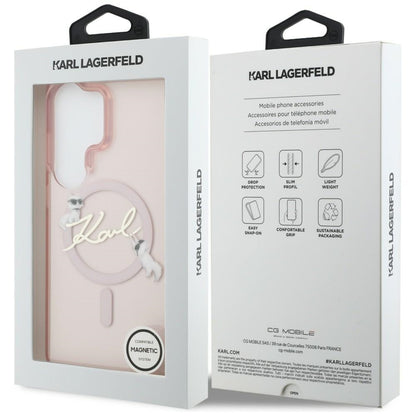 Étui MagSafe pour Samsung Galaxy S26 Ultra S948, Karl Lagerfeld, IML Choupette Karl Script Logo, Rose.