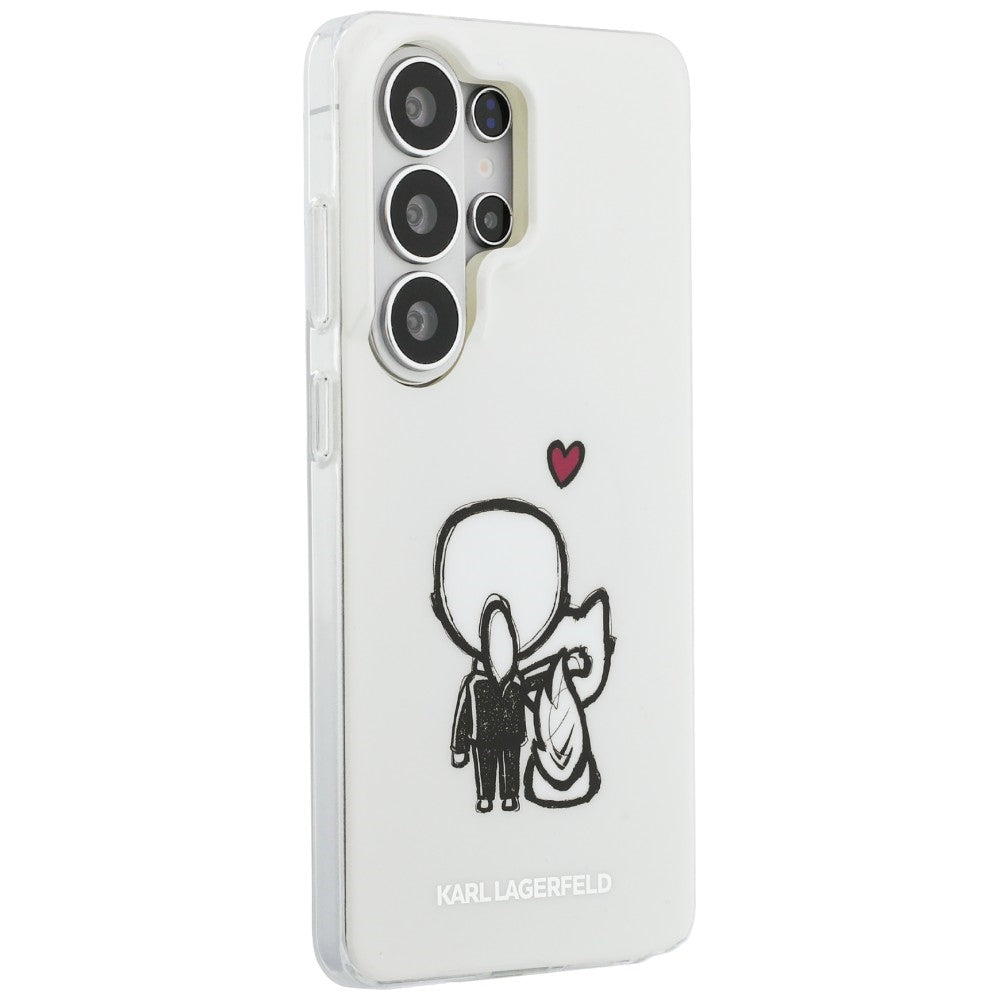Coque MagSafe pour Samsung Galaxy S26 Ultra S948, Karl Lagerfeld, IML Karl & Choupette Back Logo, Blanche