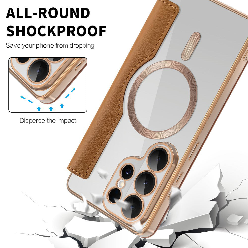 Étui MagSafe pour Samsung Galaxy S26 Ultra, Techsuit, SmartMag Book, Marron