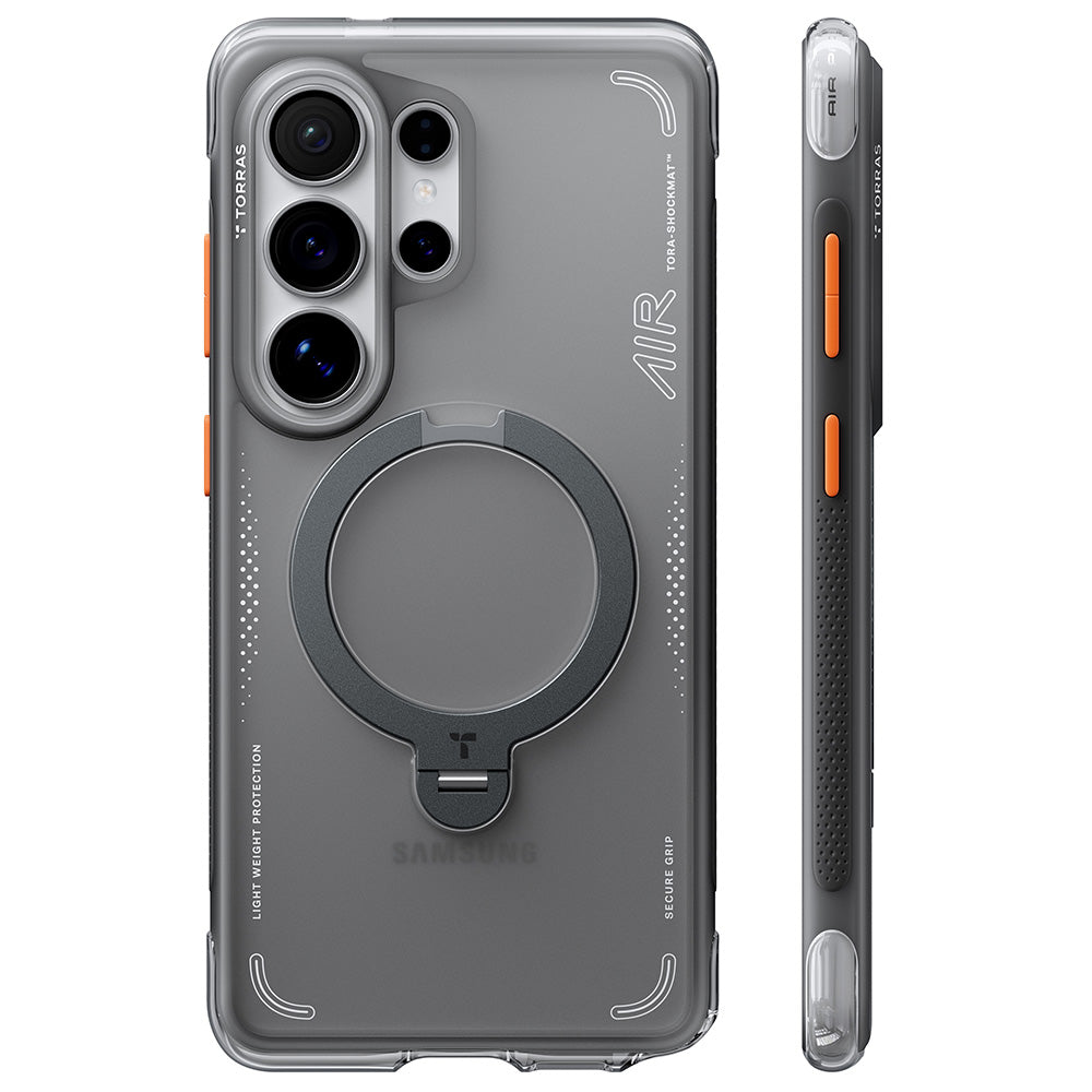 Coque MagSafe pour Samsung Galaxy S26 Ultra, Torras, Ostand Spin Air, Gris