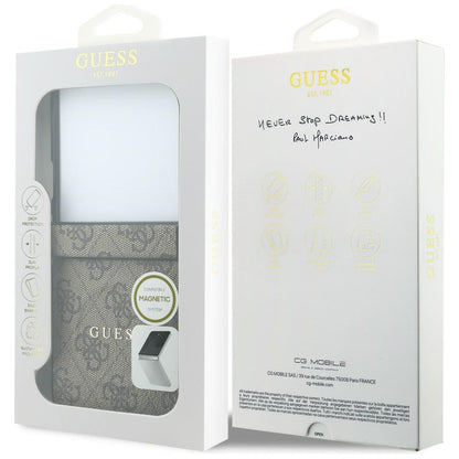 Coque MagSafe pour Samsung Galaxy Z Flip8 F776, Guess, 4G Leather Classic, Marron