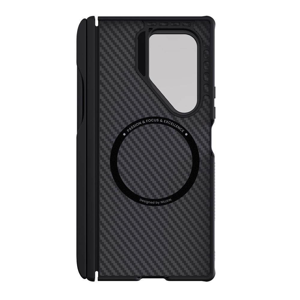 Coque MagSafe pour Samsung Galaxy Z Fold7 F966, Nillkin, CarboProp avec protection d'objectif noire transparente et support pour S-Pen, noire