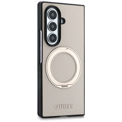 Coque MagSafe pour Samsung Galaxy Z Fold8 Ultra F976, Guess, Support Anneau Logo Classique Grainé, Beige