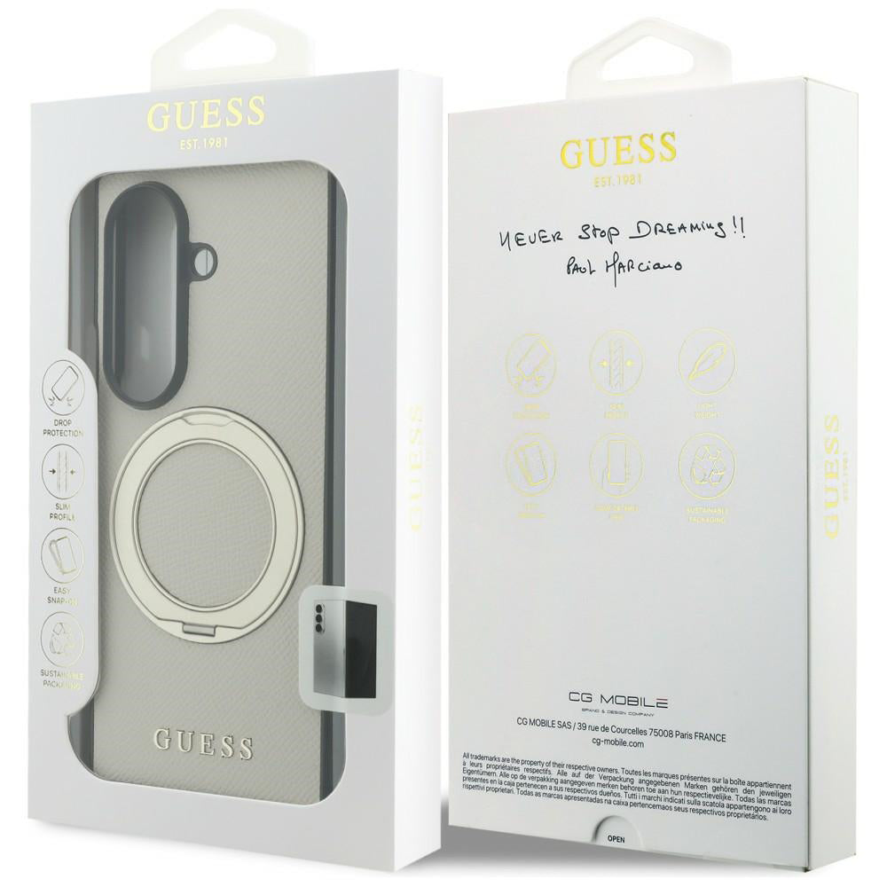 Coque MagSafe pour Samsung Galaxy Z Fold8 Ultra F976, Guess, Support Anneau Logo Classique Grainé, Beige