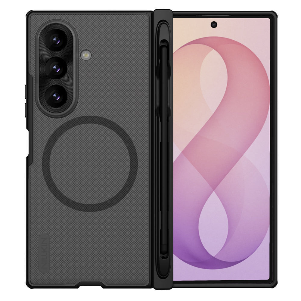 Coque MagSafe pour Samsung Galaxy Z Fold8 Ultra F976, Nillkin, Super Frosted Shield avec porte-stylo, Noir Transparent