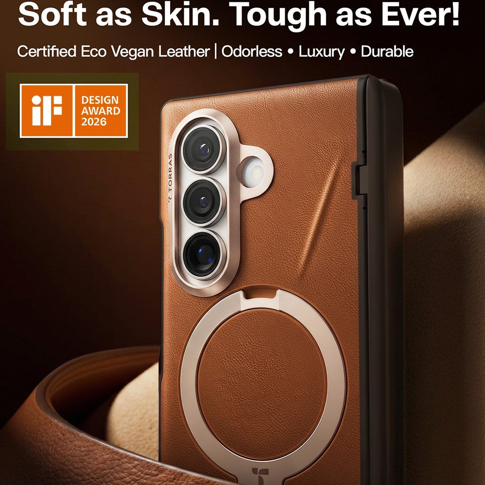 Coque MagSafe pour Samsung Galaxy Z Fold8 Ultra F976, Torras, Cuir QPRO, Marron