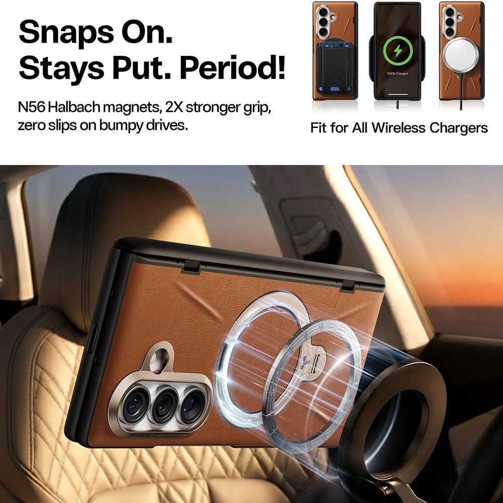 Coque MagSafe pour Samsung Galaxy Z Fold8 Ultra F976, Torras, Cuir QPRO, Marron