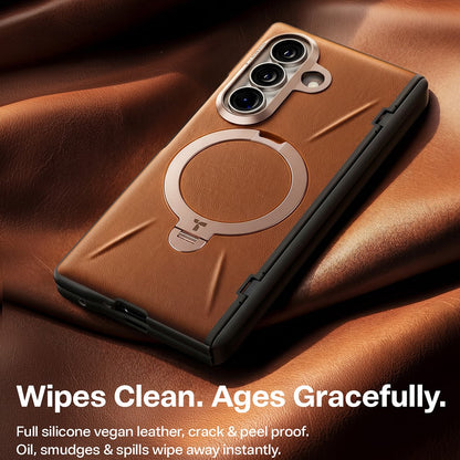 Coque MagSafe pour Samsung Galaxy Z Fold8 Ultra F976, Torras, Cuir QPRO, Marron