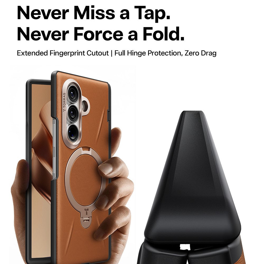 Coque MagSafe pour Samsung Galaxy Z Fold8 Ultra F976, Torras, Cuir QPRO, Marron