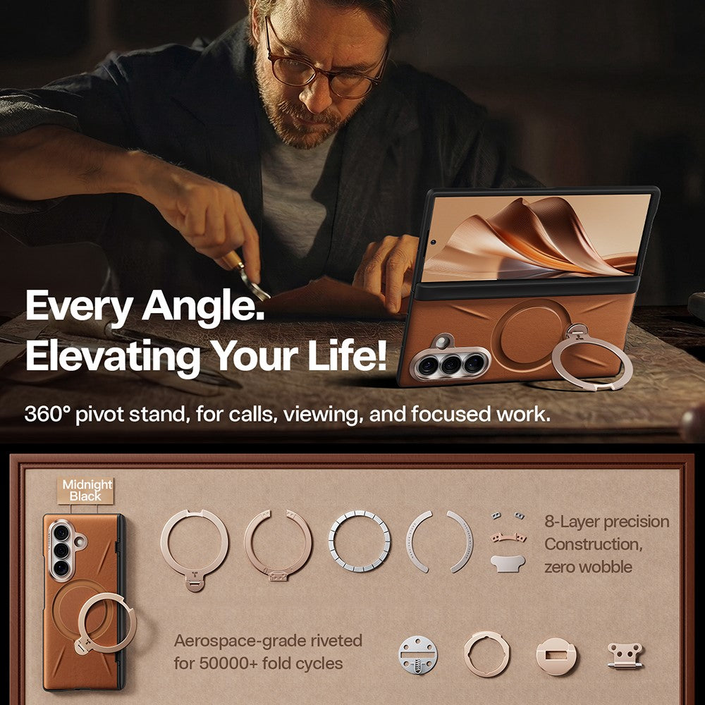 Coque MagSafe pour Samsung Galaxy Z Fold8 Ultra F976, Torras, Cuir QPRO, Marron