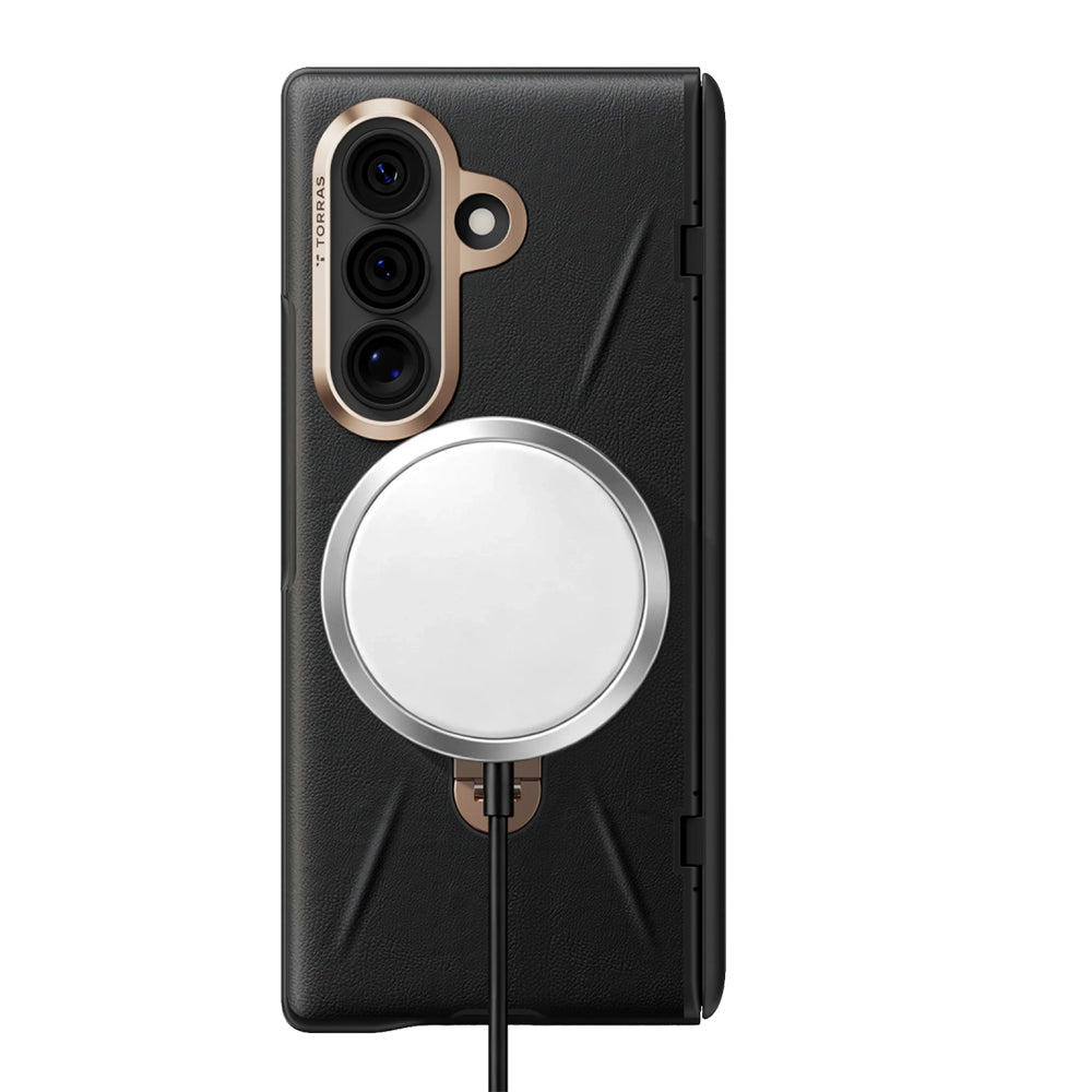 Coque MagSafe pour Samsung Galaxy Z Fold8 Ultra F976, Torras, Cuir QPRO, Noire