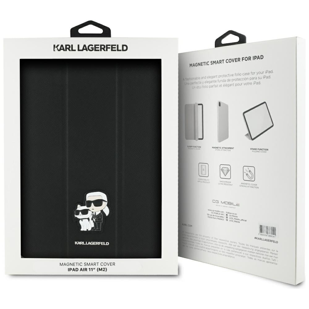 Étui pour Apple iPad Air 11 (2025) / Air 11 (2024), Karl Lagerfeld, Saffiano Karl & Choupette, Noir