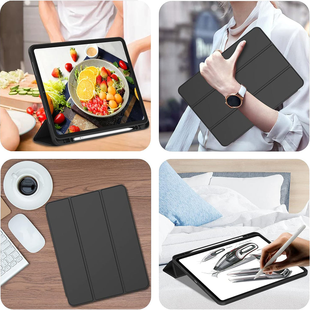 Housse pour Apple iPad Pro 12.9 (2022) / Pro 12.9 (2021) / Pro 12.9 (2020) / Pro 12.9 (2018), Techsuit, Flex Trifold, Noire