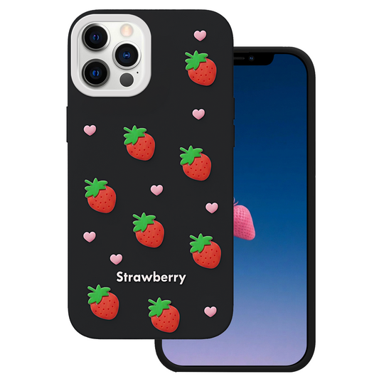 Coque pour Apple iPhone 15 Pro / 14 Pro, OEM, Strawberry, Noire