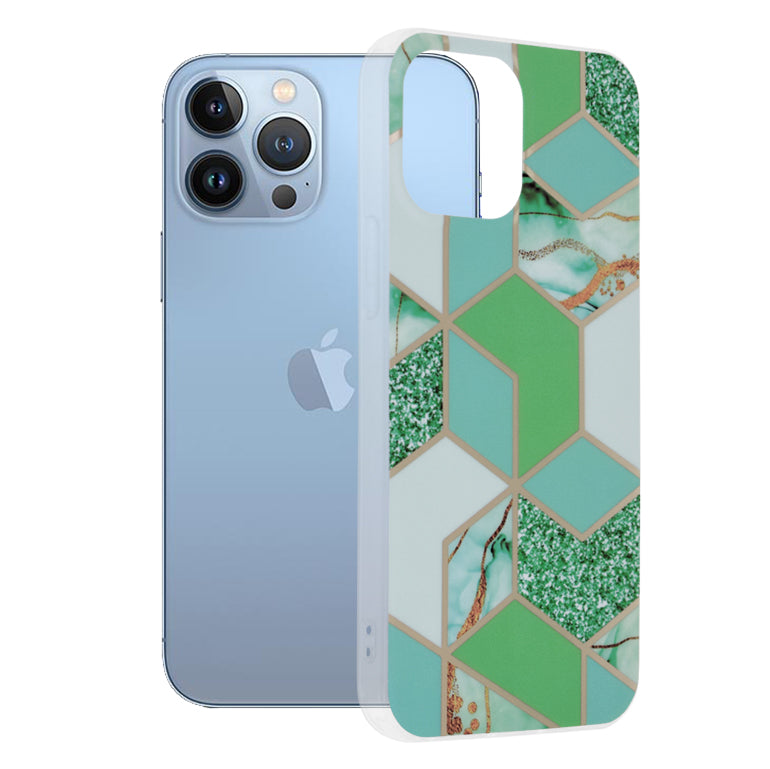Coque pour Apple iPhone 13 Pro Max, Techsuit, Marble, Vert