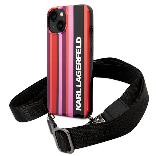 Étui pour Apple iPhone 14, Karl Lagerfeld, Color Stripes with Strap, Rose