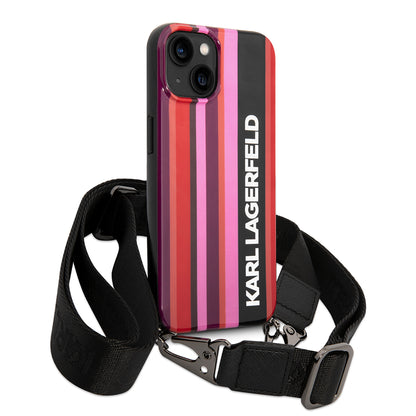 Case for Apple iPhone 14, Karl Lagerfeld, Color Stripes with Strap, Pink