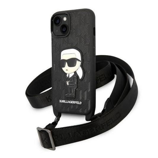 Étui pour Apple iPhone 14, Karl Lagerfeld, Monogram Ikonik Karl, Noir