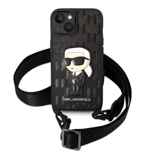 Étui pour Apple iPhone 14, Karl Lagerfeld, Monogram Ikonik Karl, Noir