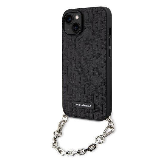 Étui pour Apple iPhone 14, Karl Lagerfeld, Saffiano Monogram Chain, Noir