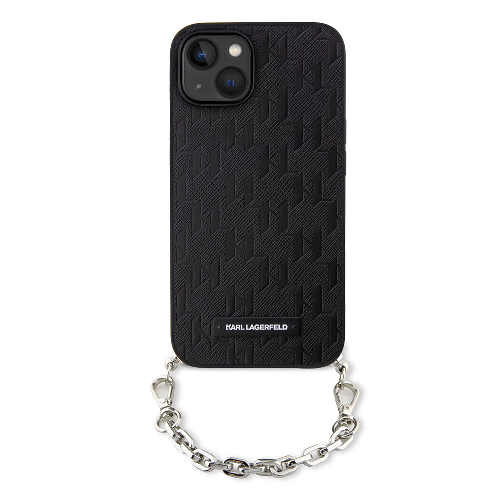 Étui pour Apple iPhone 14, Karl Lagerfeld, Saffiano Monogram Chain, Noir