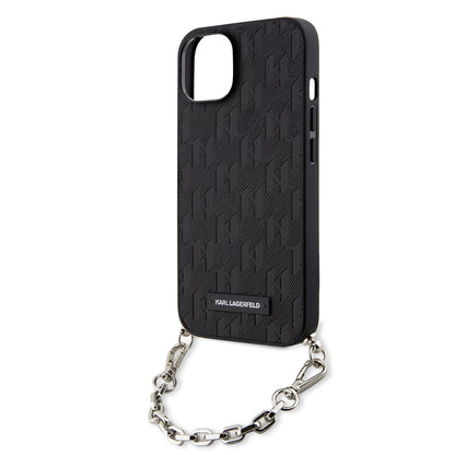 Étui pour Apple iPhone 14, Karl Lagerfeld, Saffiano Monogram Chain, Noir