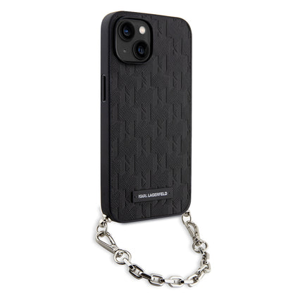 Étui pour Apple iPhone 14, Karl Lagerfeld, Saffiano Monogram Chain, Noir